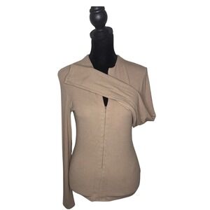 Joah Brown Invisible Zip Ribbed Long Sleeve Shirt Top Size Womens M/L‎ Stretch